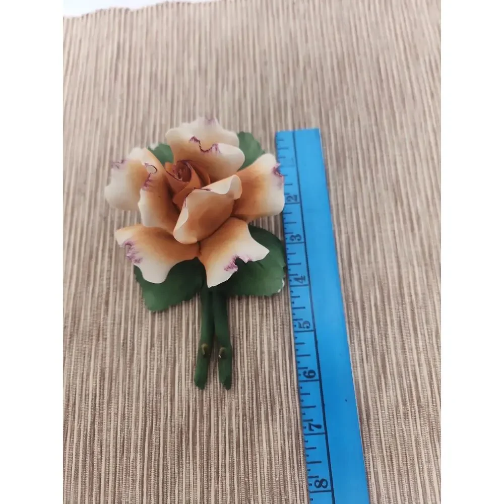 Vintage Fabar Capodimonte Porcelain Rose Tipped Flower Figurine Made in Italy